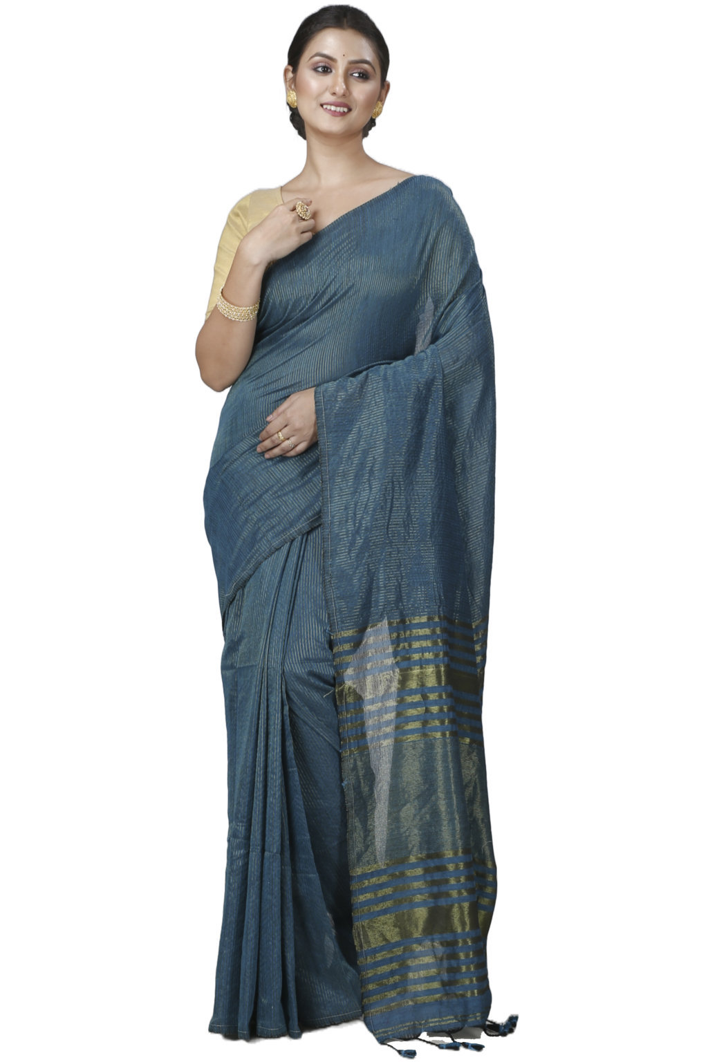 Botel Green Blended Cotton Tama Hand Loom Saree (1205)